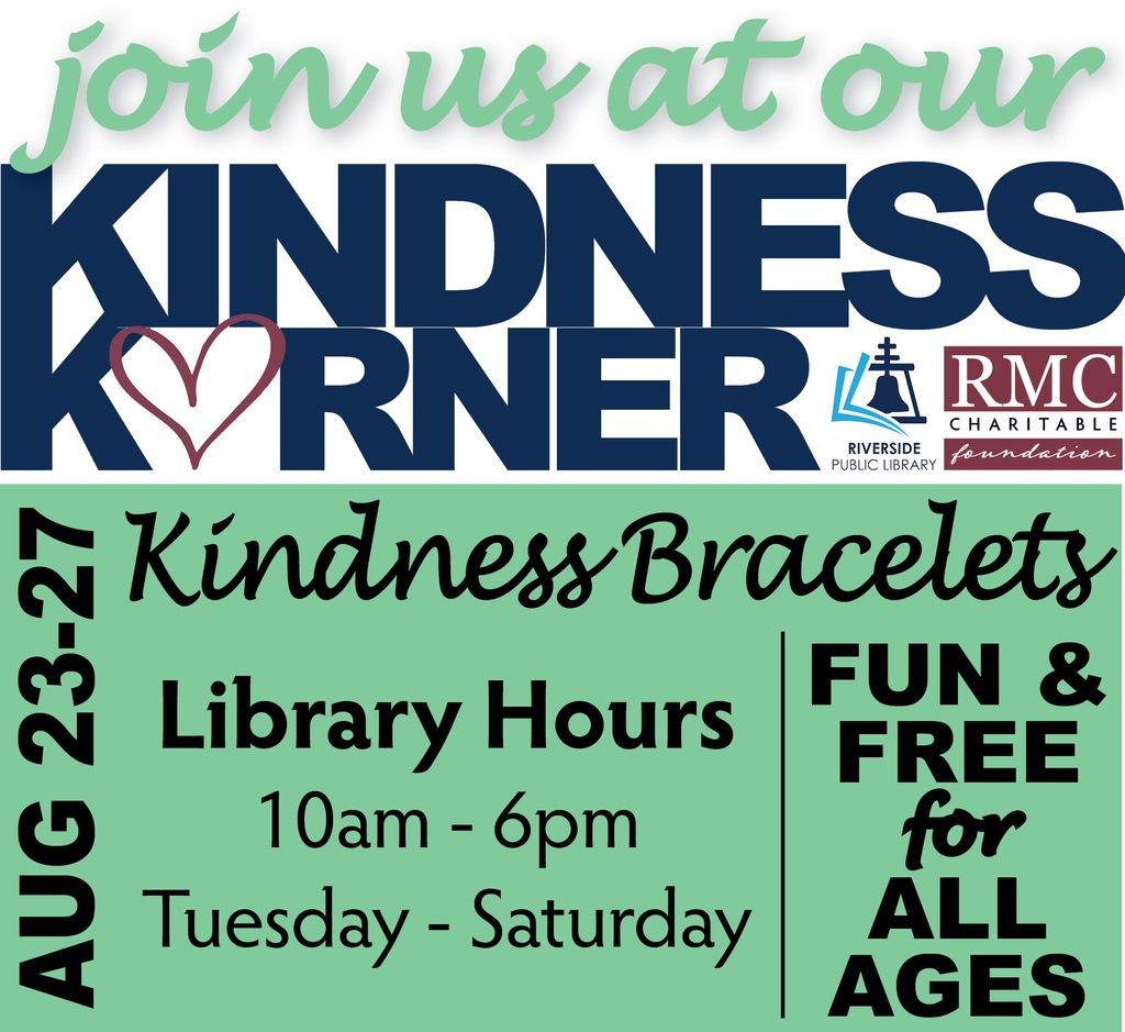 ABI_Bullying's tweet photo. Come out and visit your local Riverside Public Library this week! 🤩🥰
¡Venga y visite su biblioteca pública local de Riverside esta semanaí! 🤩🥰
.
#RMCCF #ABI #KindnessKorner #RiversidePublicLibrary https://t.co/G6N0hQAvj9