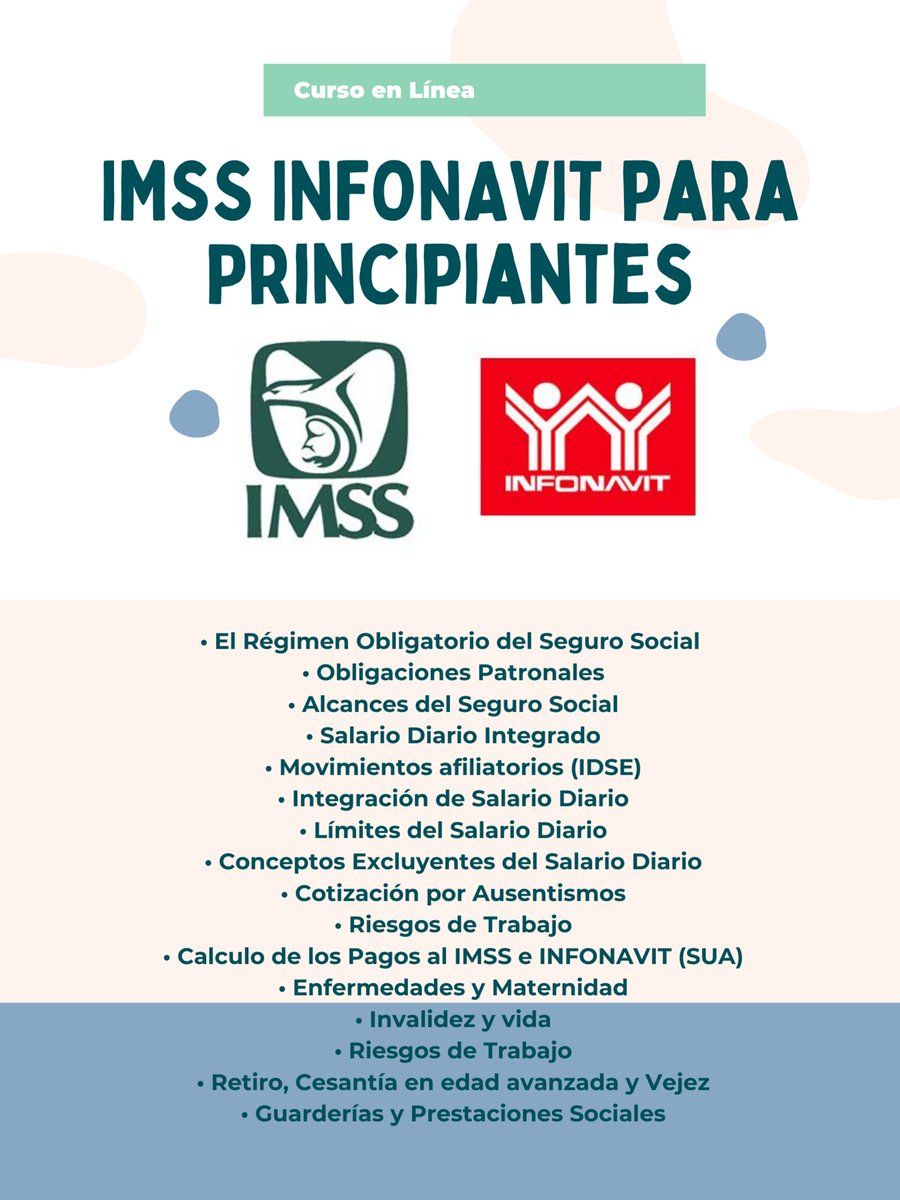 Curso en Línea: IMSS INFONAVIT para principiantes
3 de Septiembre de 2022
10% de descuento con el código VHSI3
Paga hasta en 18 meses sin intereses
Se otorgan 5 puntos ante CONARH
Tel. 5551168659
WhatsApp: 5566807726         postly.app/12sw
postly.app/12sx
