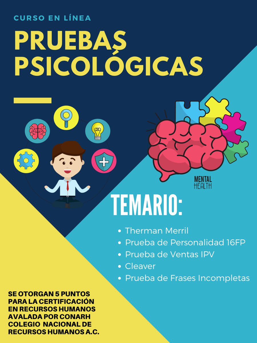 Curso en Línea: Pruebas Psicológicas en RR.HH.
3 de Septiembre de 2022
10% de descuento con el código VHSP3
Paga hasta en 18 meses sin intereses
Se otorgan 5 puntos ante CONARH
Tel. 5551294789       
WhatsApp: 5566807726        postly.app/12tP
postly.app/12tQ