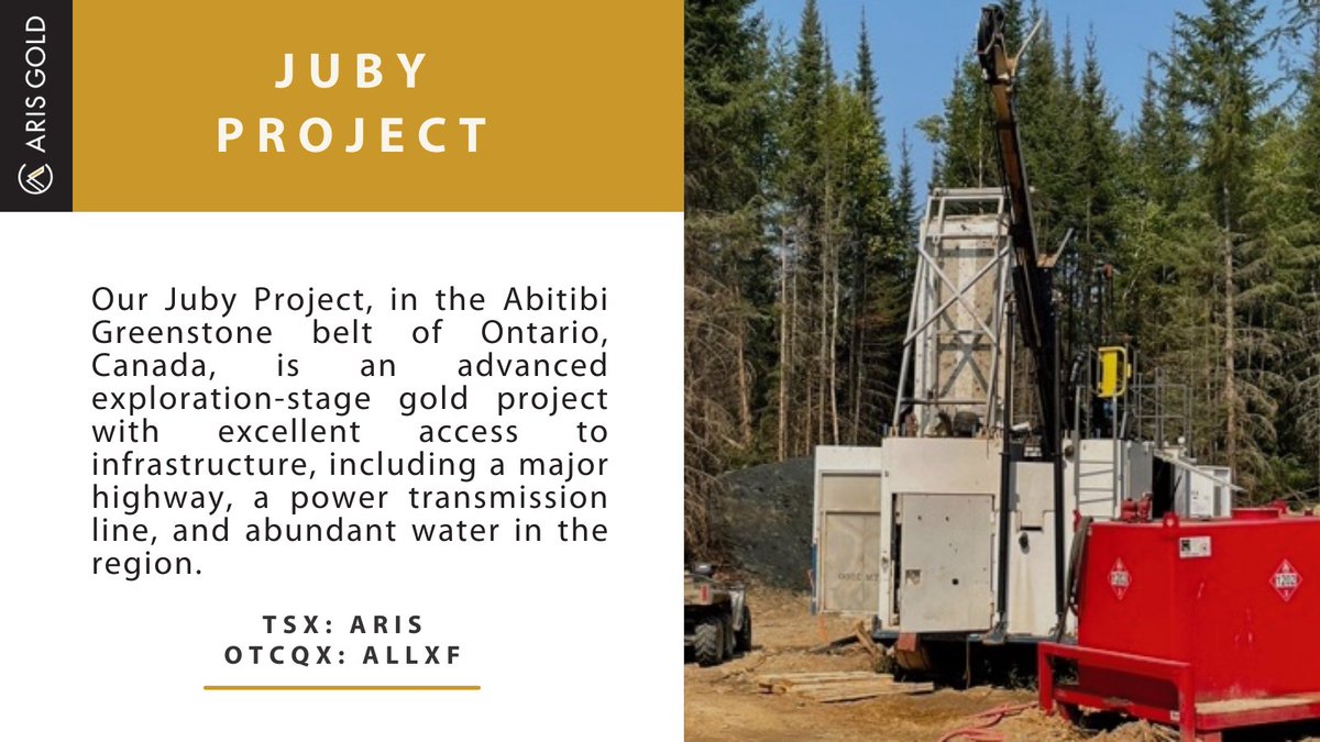 Juby, in the Abitibi Greenstone belt of Ontario, Canada, is an advanced exploration-stage #gold project with excellent access to infrastructure, including a major highway. Learn more: bit.ly/3Riw94P  

$ARIS $ALLXF
#mining #preciousmetals