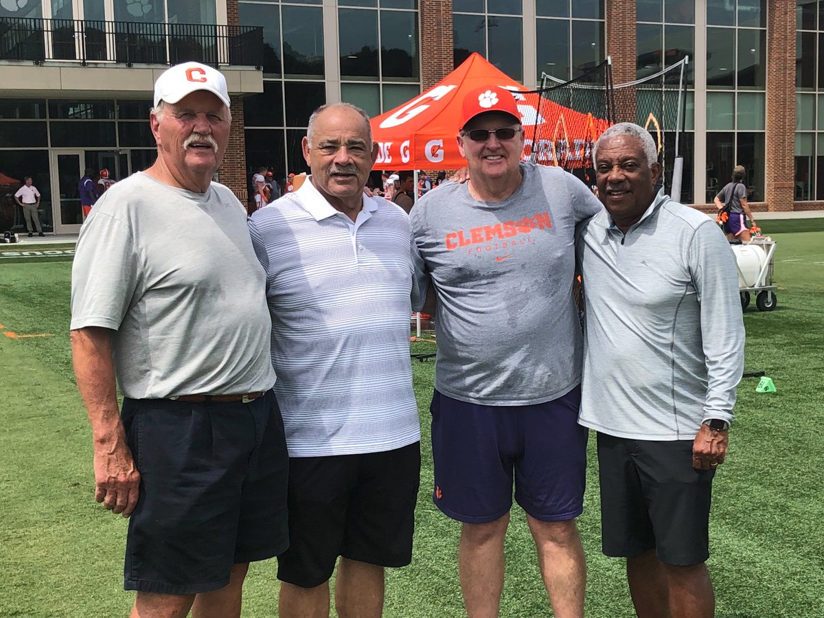 183 years of coaching, 9 national championships, and a whole lot of wisdom in one photo. It was great to have Dan Brooks and John Chavis out at practice this morning. #ClemsonFamily