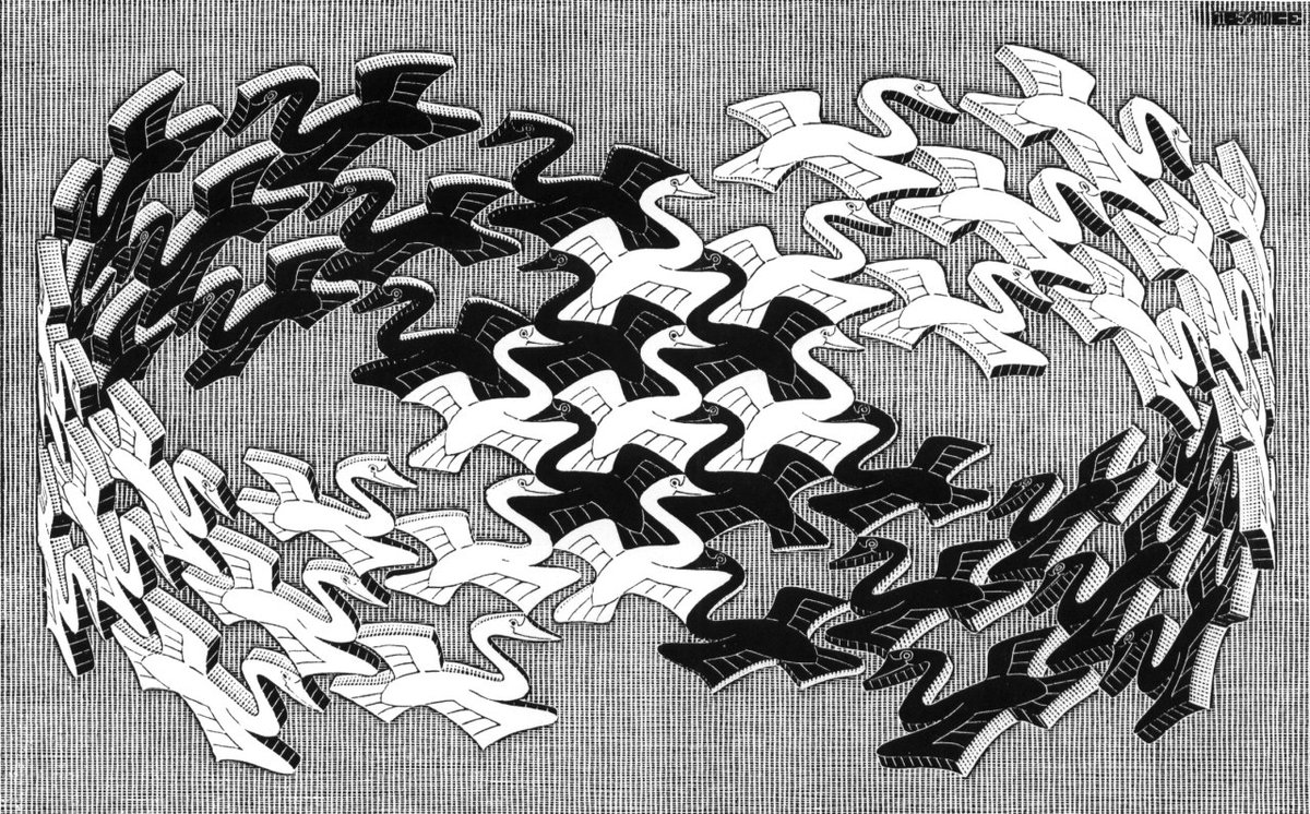 artistescher's tweet photo. Swans, 1956 #opart #mcescher https://t.co/QMlBIWRQqj https://t.co/vdeiqXmem5