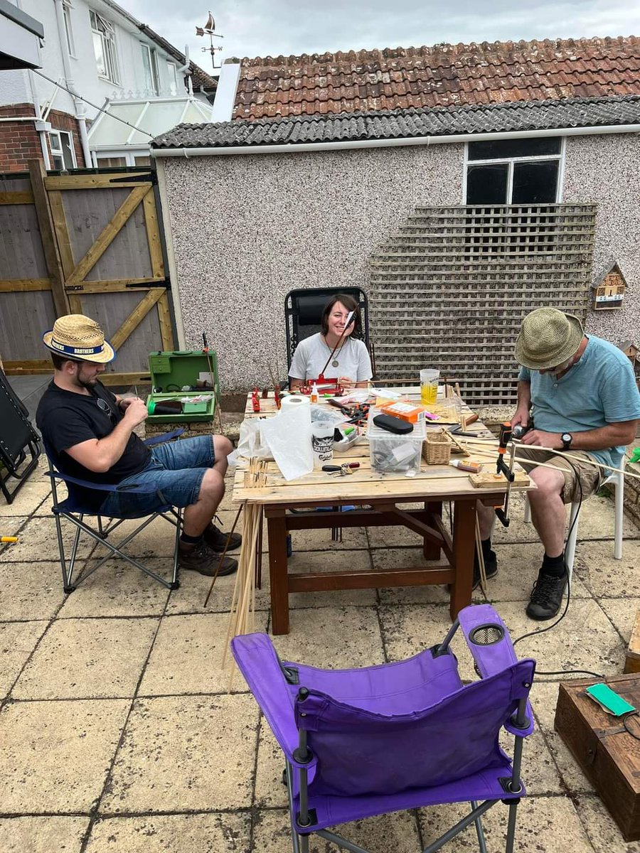 Making &amp; mending arrows is a non  stop job, for once you can't see our resident #fletcher Neil (I suspect he's taking the photo). All ready for #archery shows at the Bishops Palace on the weekend. #arrows #medieval #Wells #Somerset