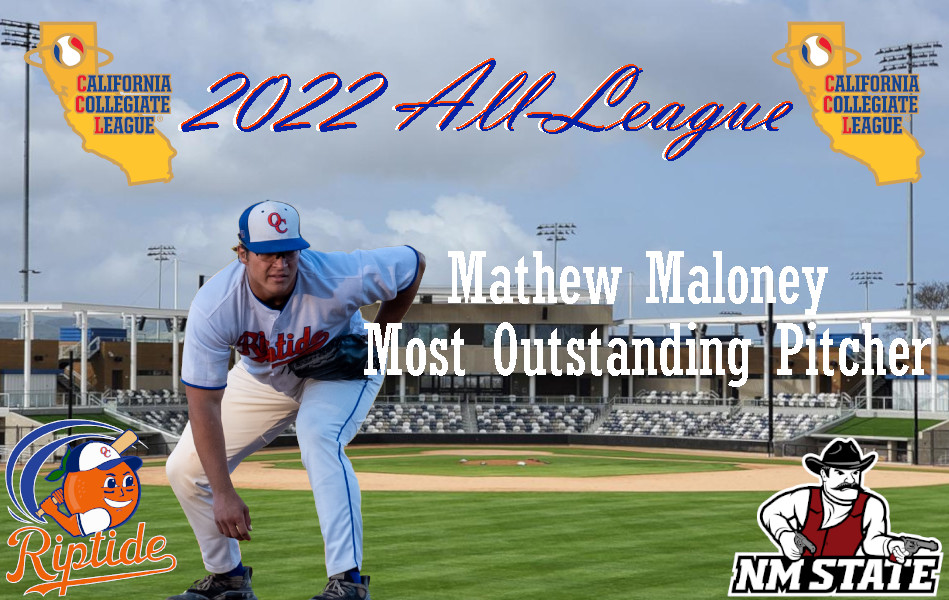 Congratulations to @MatthewdMaloney of @NMStateBaseball on being named to the @CCL_Baseball All-League team on the mound. Matt was also named Most Outstanding Pitcher in the #CCLBaseball Showcase game and for the summer. #OCRiptideFamily #OCRiptideBaseball #SummerBall