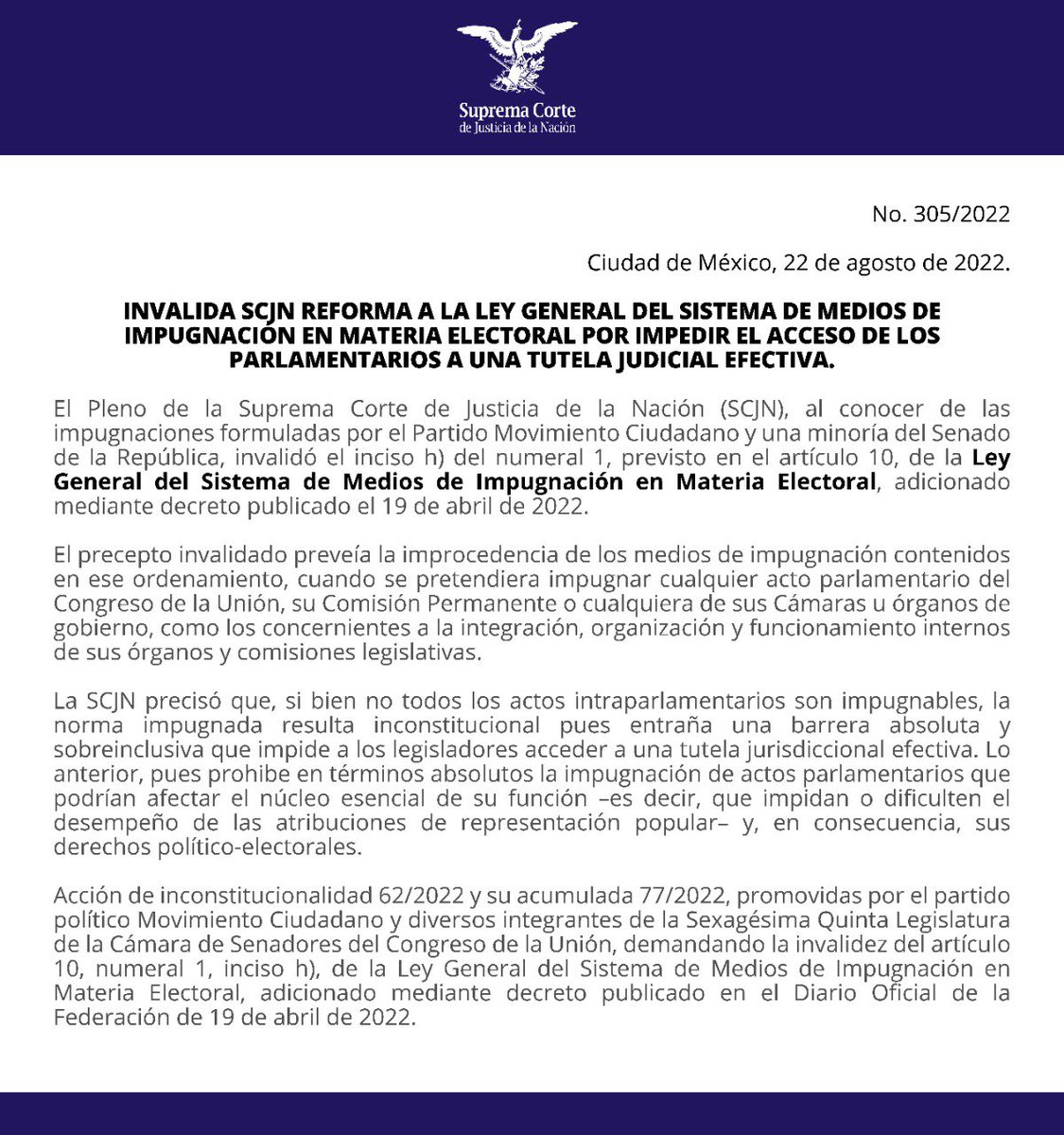 SCJN's tweet photo. Se invalidó la reforma a la Ley General del Sistema de Medios de Impugnación en Materia Electoral por impedir el acceso de los legisladores a una tutela judicial efectiva.
🔗 https://t.co/yp31mnACsr https://t.co/ndOH1m01zV