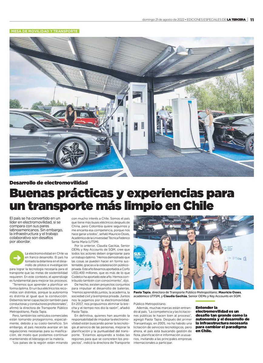 DTPMet's tweet photo. #DTPMenPrensa Nuestra directora @PaolaTapiaSalas, participó en la mesa de Movilidad de Sustainability Chile Summit, #SUS22 donde se compartieron experiencias referentes a los desafíos de la electromovilidad.
Lee más detalles en la nota de @latercera. https://t.co/FfQULGiXU5