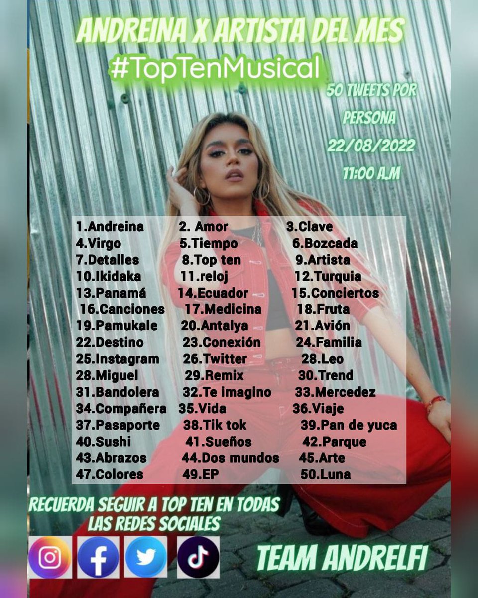 XimeXime1964's tweet photo. ANDREINA X ARTISTA DEL MES
#Top10musical https://t.co/Y03BXpWfBV