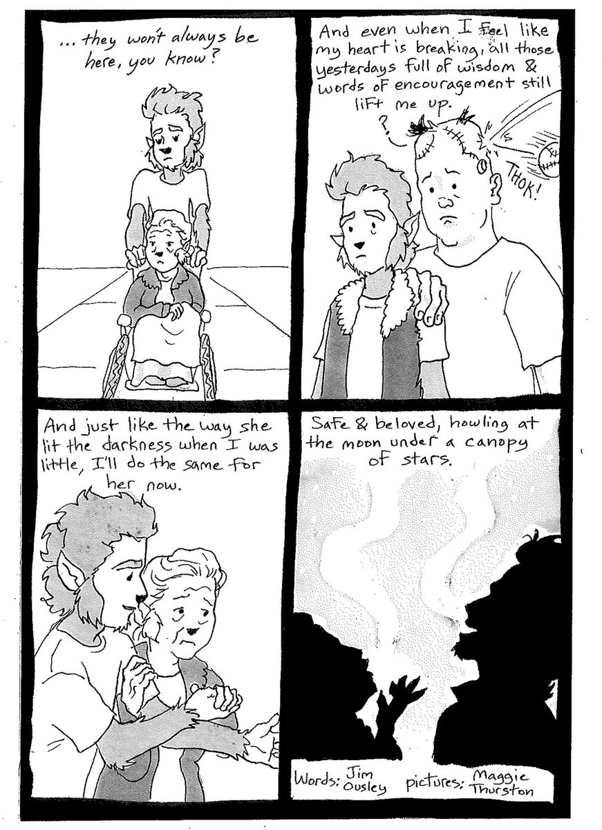 For #FCBD in May, I contributed to the annual <a href="/Ink_and_Drink/">Ink and Drink Comics</a> all-ages book. I do these with artist @Magzdilla2early using our “Wolfbob &amp; Friends” characters. I wrote it for my mom, but hopefully with a parent facing health challenges will find some solace here. #readmorecomics