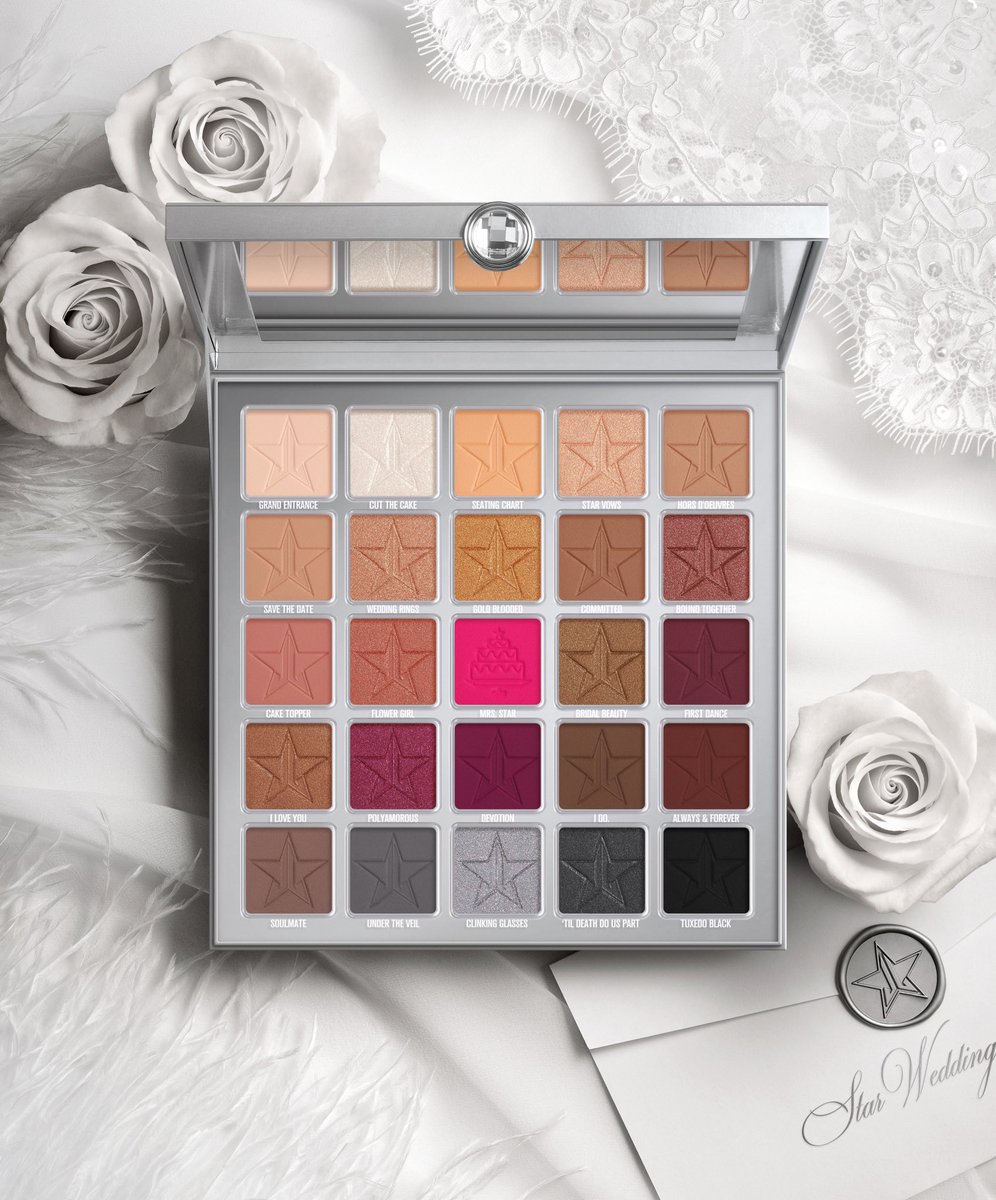 JeffreeStar's tweet photo. The inside of the #StarWedding palette 🤍 25 stunning shades 💍 #JeffreeStarCosmetics https://t.co/Px880nB51S