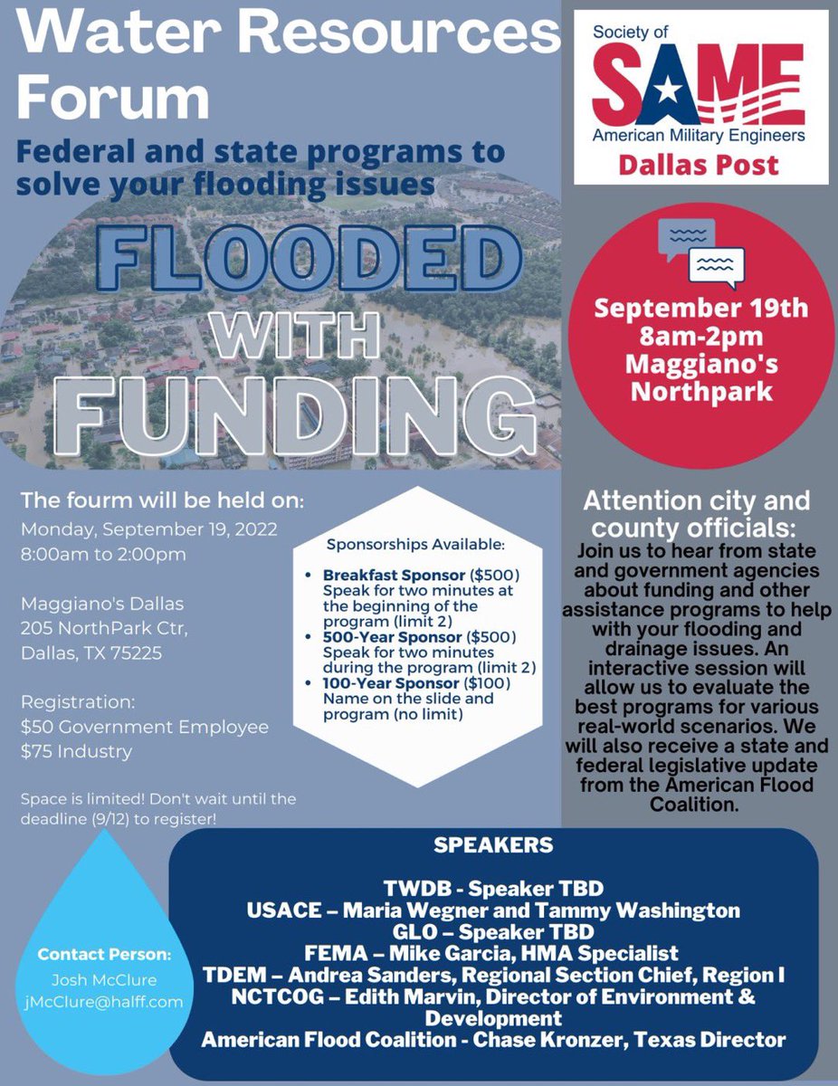 jmayvil's tweet photo. Upset about the #flooding? Ask your City Engineer or City Manager to attend this workshop next month @Dallas_SAME Link to register: https://t.co/PB9GFfyVcU https://t.co/VOZkiRqqHF