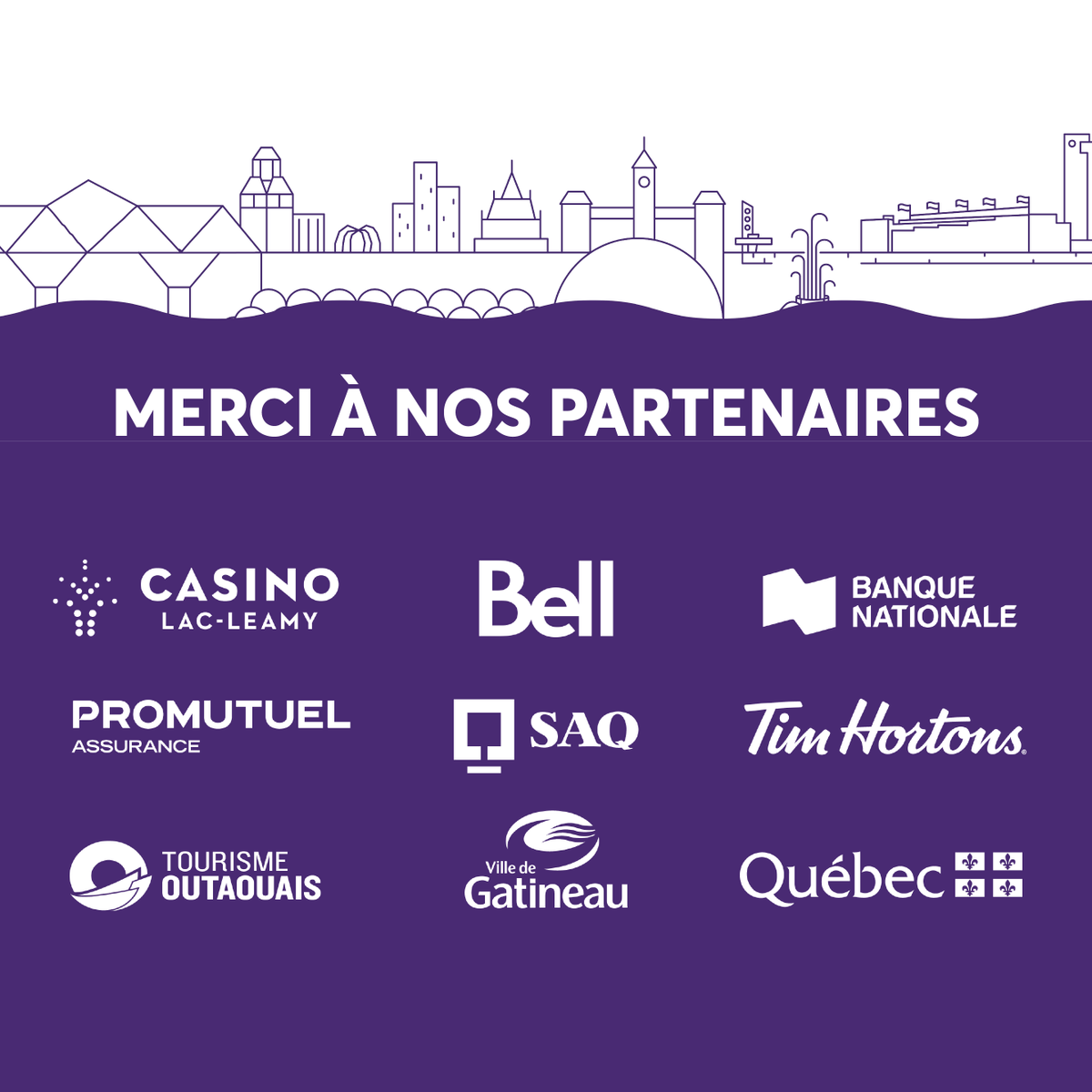 Les Grands Feux tiennent à remercier leurs grands partenaires grâce à qui l'événement est possible! 
Merci de votre confiance, <a href="/CasinoLacLeamy/">Casino Lac-Leamy</a>  <a href="/Bell/">Bell</a> <a href="/banquenationale/">Banque Nationale</a> <a href="/Promutuel/">Promutuel Assurance</a> <a href="/LaSAQ_officiel/">lasaq_officiel</a> <a href="/timhortonsqc/">Tim Hortons</a> <a href="/TourOutaouais/">Tourisme Outaouais</a> <a href="/ville_gatineau/">Ville de Gatineau</a> &amp; Gouvernement du Québec 💜