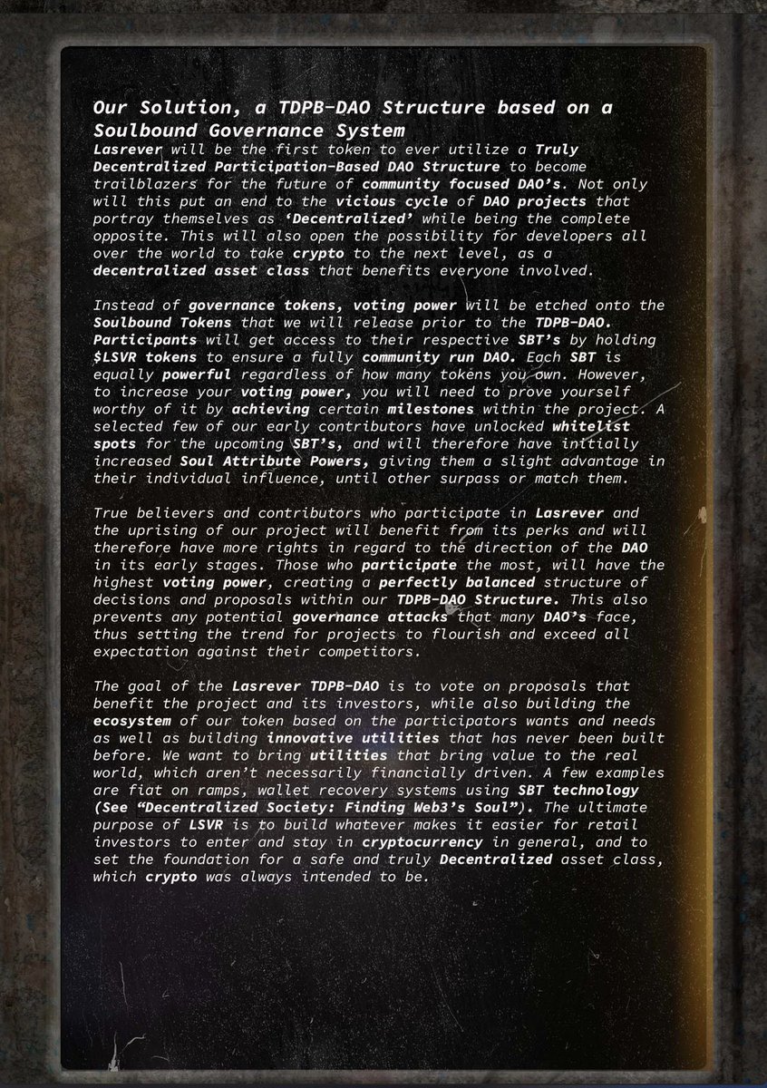 iSmeshCrypto's tweet photo. $LSVR team just revealed their vision through an encrypted video. They will be implementing a TDPB-DAO based on a Soulbound Governance System. 

One of the few coins that is still going strong today. Invest in coins with a strong vision + community and you will be at peace. https://t.co/6rp3sKxOBj