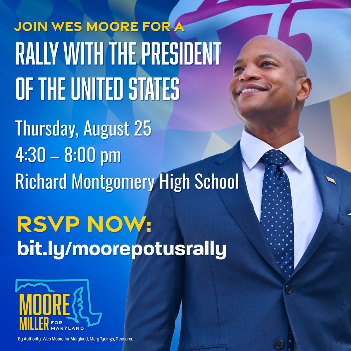 Thursday, join me for a rally with Maryland leaders and President @JoeBiden. I’m excited to welcome the President to Maryland to rally around a unified Democratic Party that will deliver the leadership families urgently need. bit.ly/moorepotusrally #MooreForMaryland