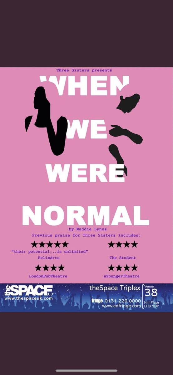 Catch <a href="/3sisterstheatre/">Three Sisters Productions</a> When We Were Normal at the Fringe this week! It’s genuinely such a beautiful play and I am so touched by it every time I watch. The acting is stunning and the writing is so funny, moving and utterly brilliant. X
