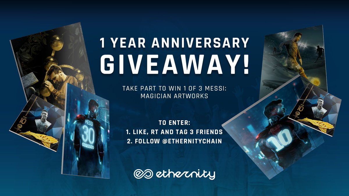 EpicOnChain's tweet photo. It's been 1 year since the 'Messiverse' collection was live on #Ethernity!🎂

To celebrate we're giving away 3 'Messi: Magician' #NFTs to  members of the #Ethernity community!

To enter:
1. RT, like, and tag 3 friends
2. Follow @EthernityChain

There's more excitement to come..😉 https://t.co/SVICrE3lPu