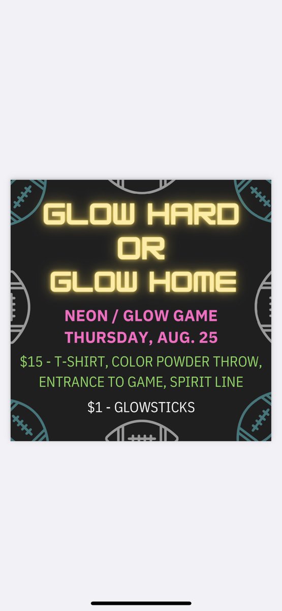 1st home football game this Thursday v. Buckhorn.  Theme is Glow Hard or Glow Home!   Come support the Panthers at the Pit!!  ⁦<a href="/DMSPanthers1/">Discovery Middle</a>⁩ ⁦<a href="/DMS_PTAmadison/">Discovery Middle School PTA</a>⁩ ⁦<a href="/BJHS_Football/">Bob Jones Football</a>⁩ ⁦<a href="/etMCS17/">Eric Terrell</a>⁩ ⁦<a href="/Ecnichols61/">Ed Nichols</a>⁩