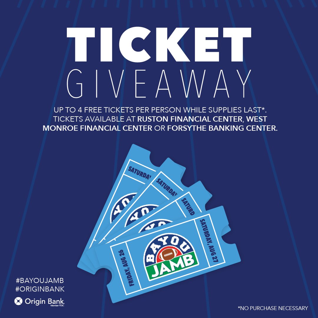 OriginBank's tweet photo. THREAD ⬇️
 
Football season is HERE and #OriginBank can’t wait to PUMP UP THE JAMB! To celebrate, we're giving away tickets to #BayouJamb 2022! 🎟🏈 
 
Giveaway details below ⤵️ https://t.co/9UXHx3Ho4G