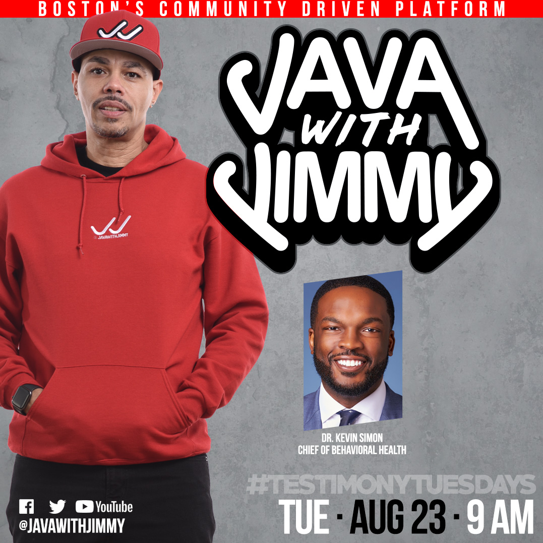 HealthyBoston's tweet image. Hey #JavaFam, be sure to tune in to tomorrow's show to hear from Boston's Chief Behavioral Health Officer @DrKMSimon on his goals for improving behavioral health access in Boston, and more! #TestimonyTuesdays @javawithJimmy