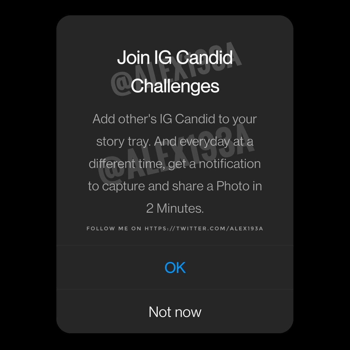 #Instagram is working on IG Candid Challenges, a feature inspired by <a href="/BeReal_App/">BeReal.</a> 👀

ℹ️ Add other's IG Candid to your story tray. And everyday at a different time, get a notification to capture and share a Photo in 2 Minutes.