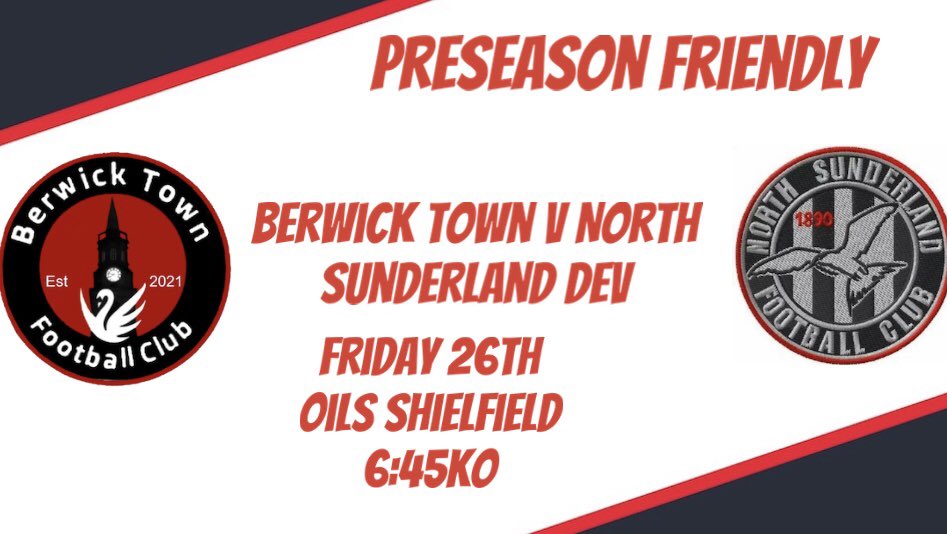 We welcome newly formed North Sunderland Development to old Shielfield this Friday night for our final preseason match. 

The following week we will host Alnwick Town A , for our opening game of the season.

<a href="/T_RANGERSFC/">Tweedmouth Rangers FC</a> clubhouse will be open for refreshments.