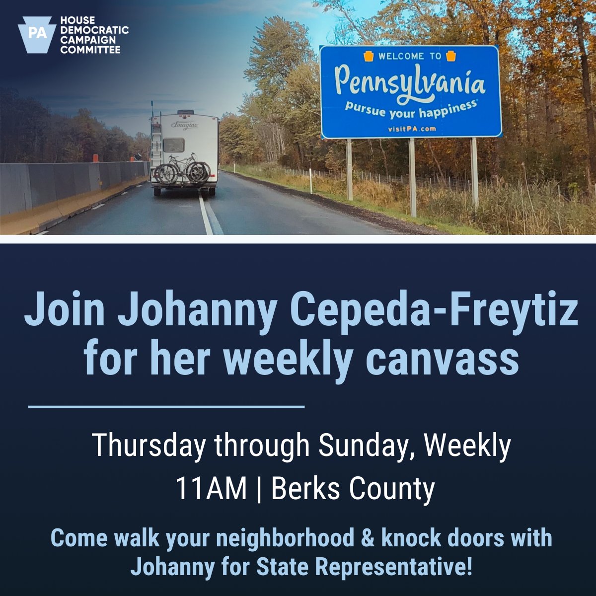 Join <a href="/CepedaFreytiz/">Johanny Cepeda-Freytiz</a> for her weekly canvassing events in Berks County!
Join this weekend: mobilize.us/johannyforpaho…