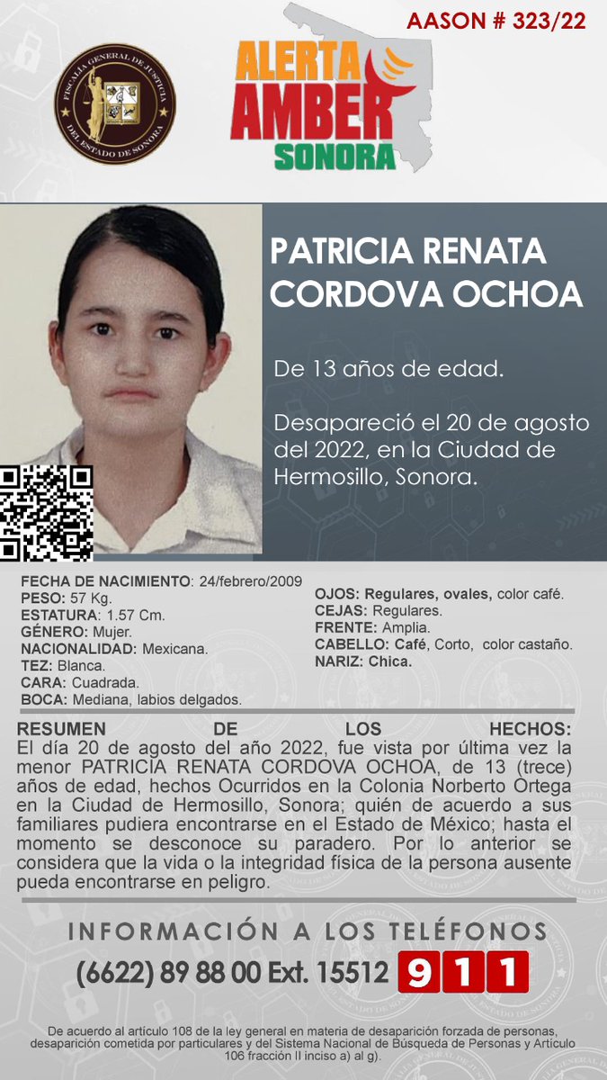 fgjesonora's tweet photo. 🚨 Se activa #AlertaAmber #Sonora

Solicitamos su apoyo para  socializar esta Alerta Amber que se generó en #Hermosillo. 

De antemano ¡GRACIAS! https://t.co/HJlxBpr6Tg
