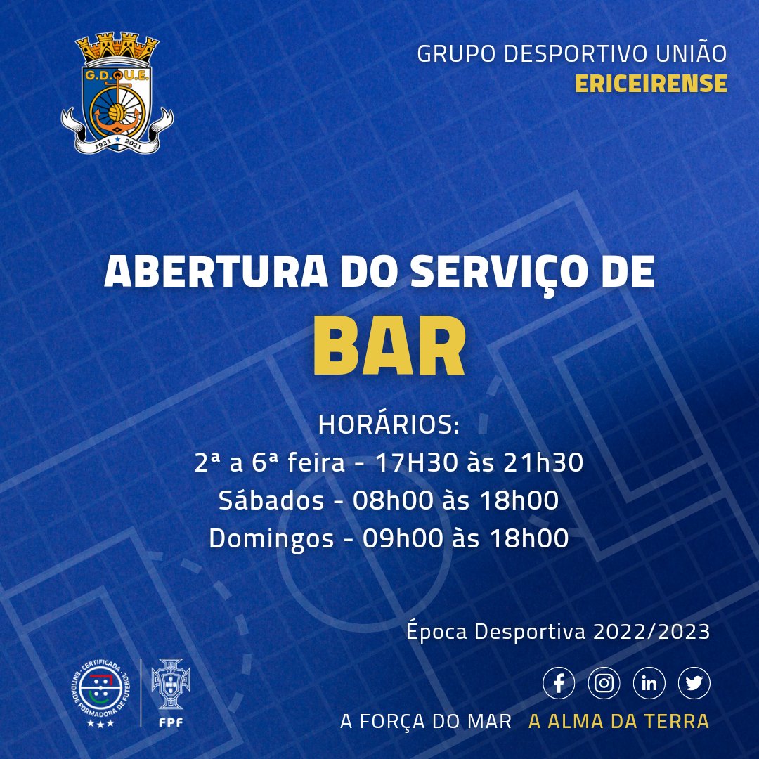 ABERTURA DO SERVIÇO DE BAR 

Hoje retomamos o nosso serviço de bar. 

Podes vir todos os dias de segunda a sexta-feira, no período entre as 17h30 e as 21h30 e também aos fins de semana: sábados das 08h00 às 18h00 e domingos das 09h00 às 18h00.