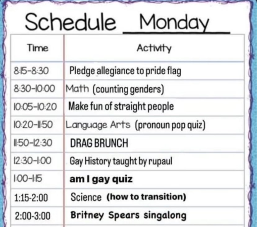 SLDS_Prophets's tweet photo. INSIDER REPORT: CRAZY LIBERAL ELEMENTARY SCHOOL IN SALT LAKE CITY DAILY SCHEDULE LEAKED. IS THIS WHAT WE ARE TEACHING IN JOE BIDENS AMERICA? I DONT THINK SO! WE MUSTNT BE SHEEP TO THE LEFT WING AGENDA! FIND CHRIST IN YOUR HEART! - Prophet N. https://t.co/n7AAKutXbm