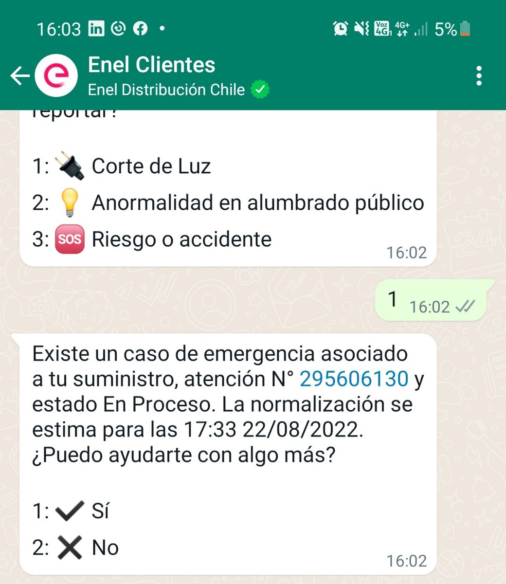 DIARIO30's tweet photo. @EnelClientesCL La última respuesta del bot de @EnelClientesCL vía WhatsApp: https://t.co/tvpsi7Q2VK