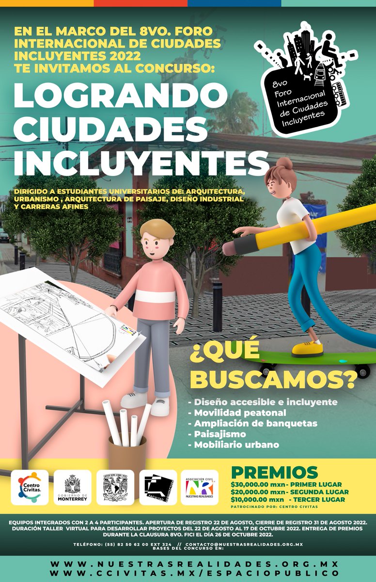 Eres estudiante de  Arquitectura, Diseño Industrial,  Urbanismo, Arquitectura de Paisaje o carreras afines... arma tu equipo y participa. Inscripciones hasta el  31 de Agosto 2022.  
INFORMES E INSCRIPCIONES EN :
nuestrasrealidades.org.mx/concurso_logra…...