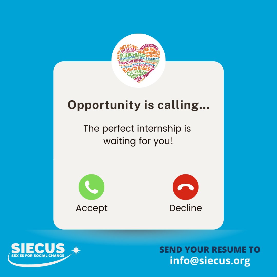 SIECUS's tweet photo. ICYMI: SIECUS is hiring a Communications Intern!
Go to the following link for more information on the position, requirements, and how to apply to the position. https://t.co/6IyeJY73ig
#SIECUS #ComprehensiveSexEducation https://t.co/TwJ9DqBr4h