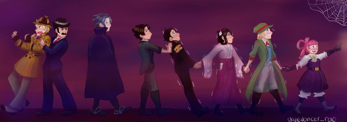 Here's the extended 221B Baker Street family "enjoying" the new Haunted House of Horrors exhibit Esmeralda Tusspells put together because Iris wanted to go.