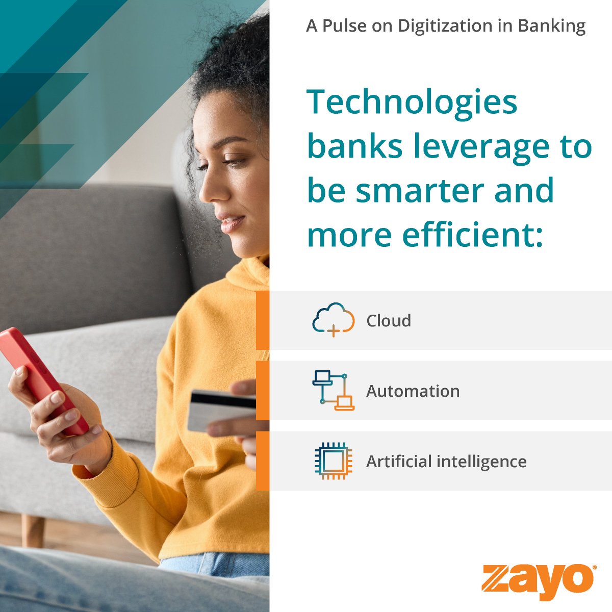 ZayoGroup's tweet photo. Traditional banks are changing their game, taking on new digital tools, and innovating quickly. In this eBook, we explore five trends driving digitization in banking.
https://t.co/7pJNGclN90 https://t.co/PSvhNocFRf