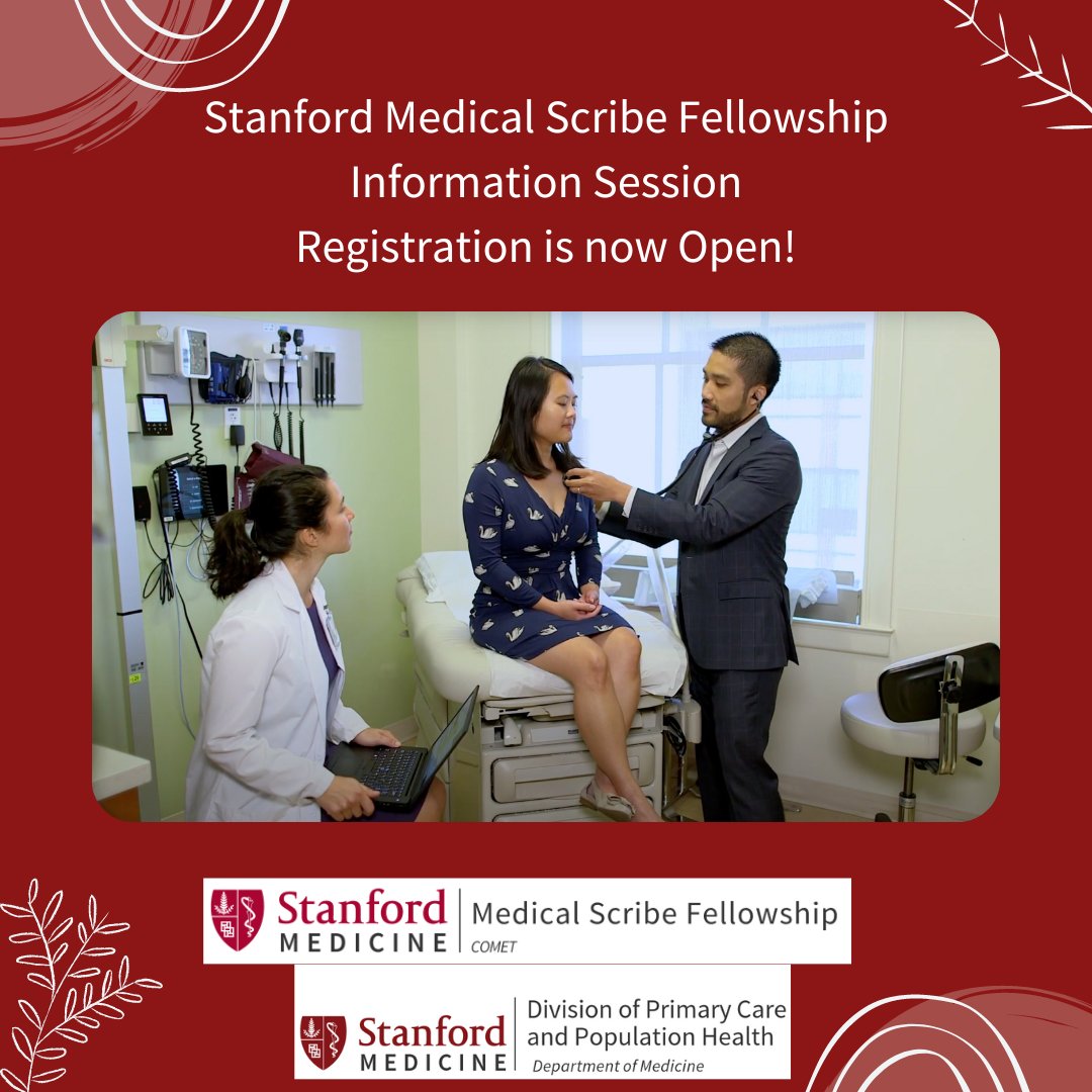stanford_pcph's tweet photo. Join us for the upcoming information sessions for the #medicalscribes #fellowship. Link in the description for additional information. #medicalscribes #prehealth #collegestudents #premed #nursingstudent #medicalstudents #pastudents #npstudents https://t.co/zv0ld3So0c