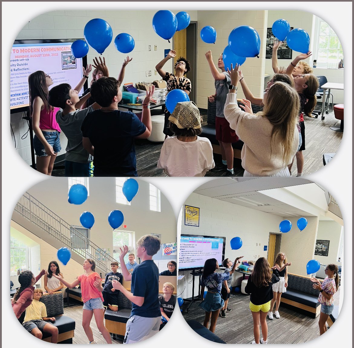LWise48's tweet photo. First day team building activity with balloons was a hit!! 🎈Keeping the balloons in the air was a team effort with communication, positivity and encouraging words.  👏🏼👏🏼 Well done MJHS students! @Mariemont_JH @robpolca @MariemontSchool https://t.co/dMOmJa8hik