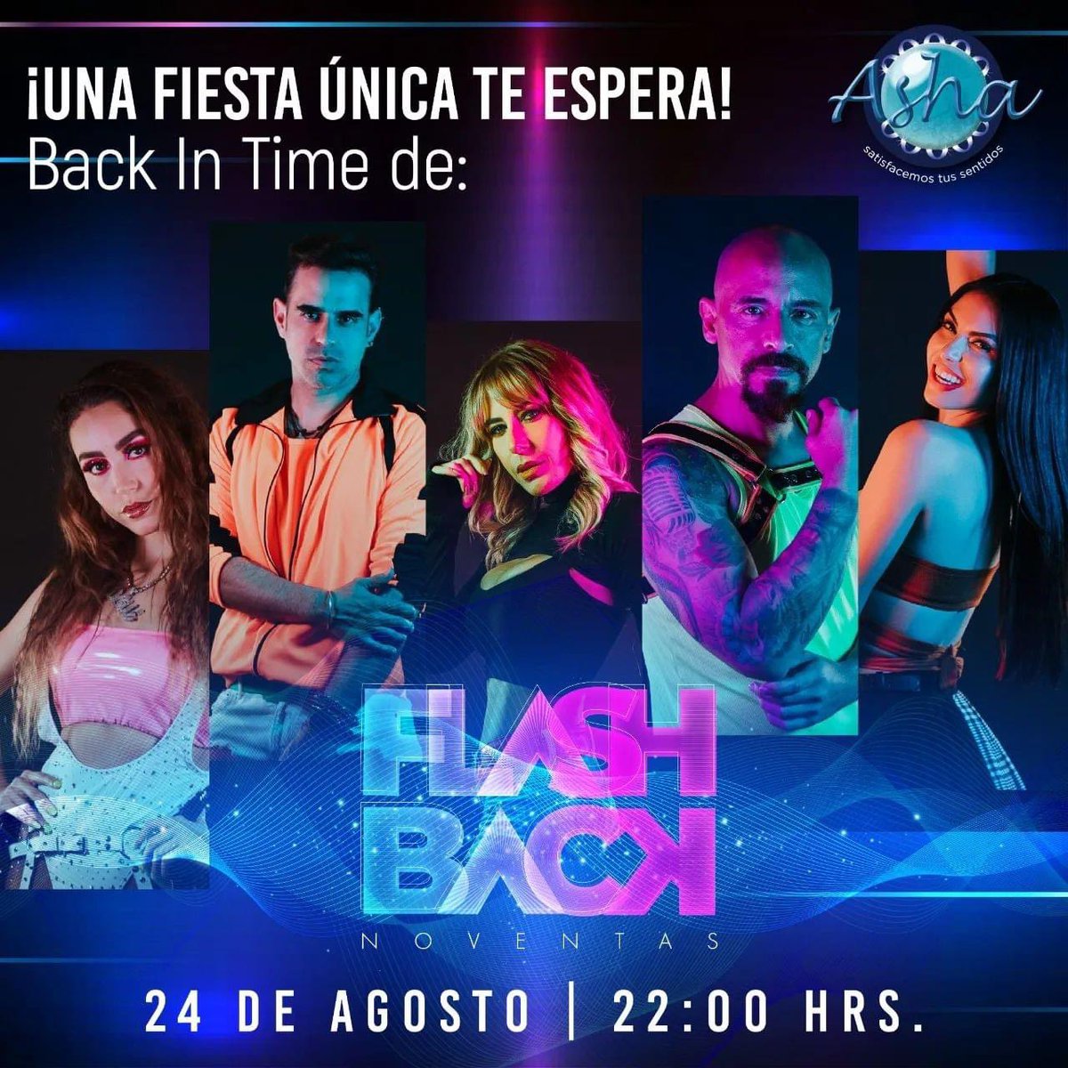 FlashBack90sofi's tweet photo. UNA FECHA MÁS!!  
¡Ven a vibrar con la mejor fiesta a cargo de @flashback90soficial! El #BackInTimeFest te espera este miércoles 24 de agosto en el #Asha. https://t.co/W0k7vRNPB2