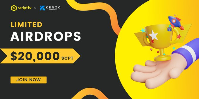 solanabased's tweet photo. SCRIPT TV AIRDROP by @Kenzo_Ventures is live - Prize pool: $20,000 USD worth of $SCPT Token Read more details about @script_network Airdrop: https://t.co/zgRNDJXFvK #IDO #whitelist #BNB   #bsc #nft #gamefi #IGO #Airdrop https://t.co/cpKztiKkbT