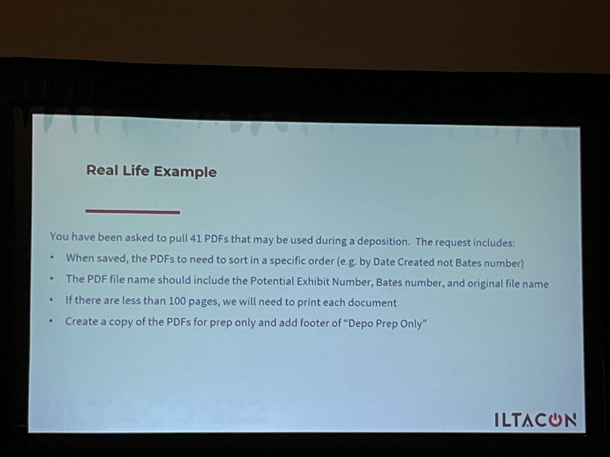 A self-proclaimed Excel nerd, <a href="/SClerkinSTL/">Stephanie Clerkin</a> walks us through a real life example from June. She realized what she can do in 10 minutes, took others way too long in her absence - hence her demo. <a href="/KoreinTillery/">Korein Tillery LLC</a> #ILTACON22
