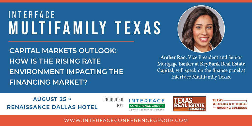 KeyBank VP Amber Rao will be providing a capital markets outlook speaking on the <a href="/InterFaceGroup/">InterFace Conference</a>  Multifamily Texas finance panel. It’s not too late to register! #InterFaceMultifamilyTX 
bit.ly/3c8VQoN