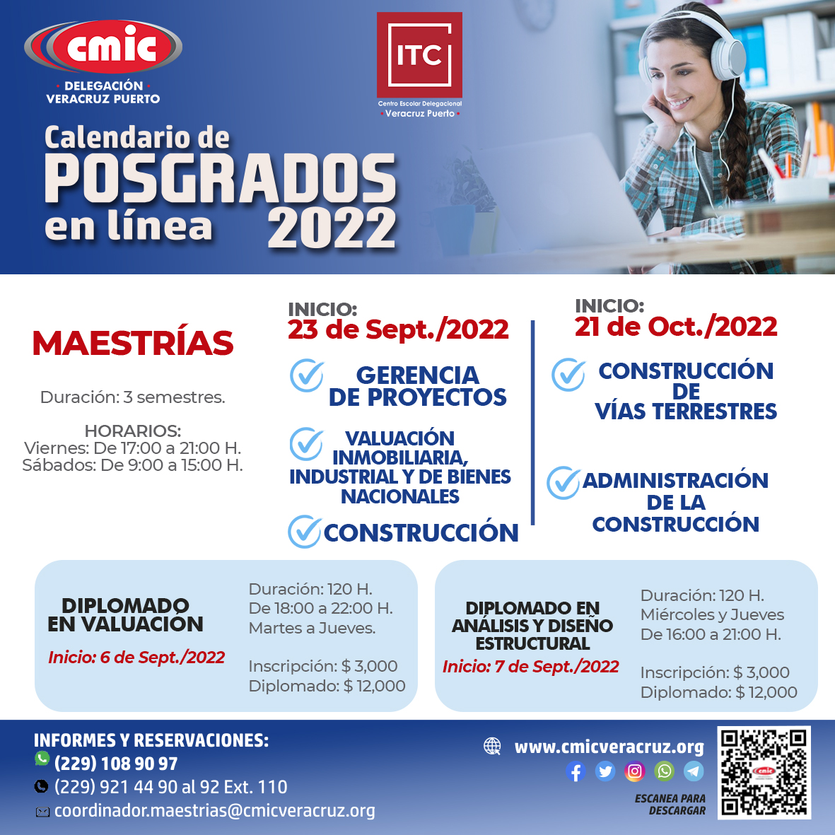 cmicveracruz's tweet photo. Amigos, les presentamos el calendario de maestrías y diplomados de @cmicveracruz.
Disponible para descarga en:
https://t.co/SscubLq2ga
Reservaciones:
📲229 108 9097
📨coordinador.maestrias@cmicveracruz.org
.
.
#administracion #valuador #viasterrrestres #GerenciaDeProyectos https://t.co/JOSyR9dR1y