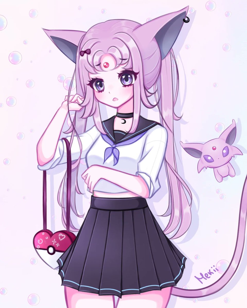 Espeon human form × schoolgirl outfit!! From eeveelution's collab on ig hosted by airii💜 #AnimeArt