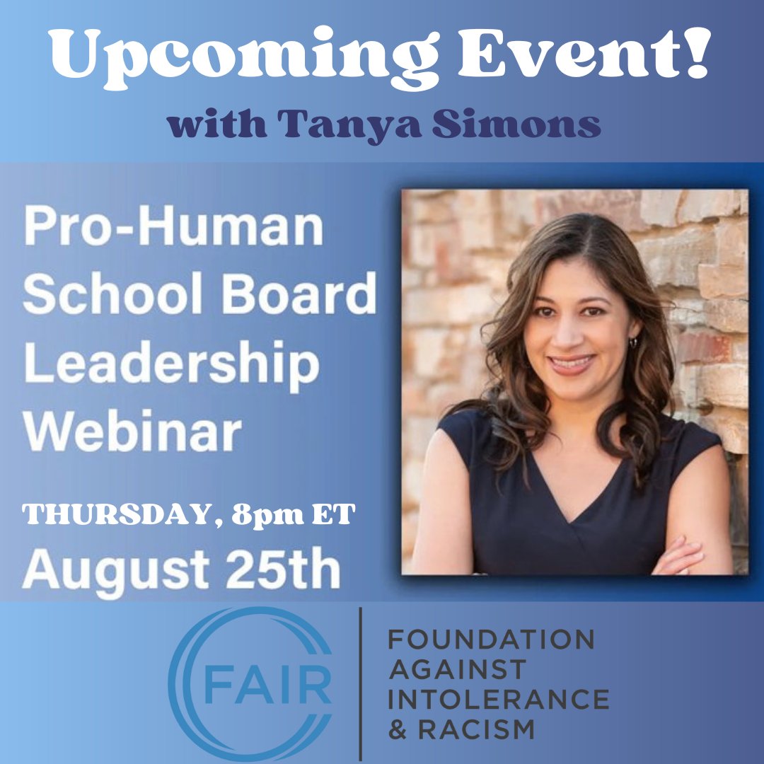 fairforall_org's tweet image. #ProHuman School Board Leadership Webinar!

📍 THURSDAY, August 25th @ 8pm ET

This FREE webinar, led by Tanya Simons, will focus on key issues related to school board governance and ways to promote fairness, understanding, &amp;amp; humanity in K-12.

Join us 👉 Eventbrite.com/e/pro-human-sc…