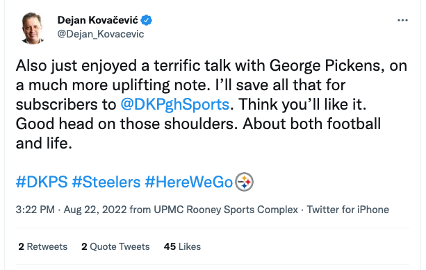 MikeBM002's tweet photo. @Dejan_Kovacevic Pickens suspended twice at UGA. Maybe give it 12 months before making that kinda statement. https://t.co/7t8FmFuAP3