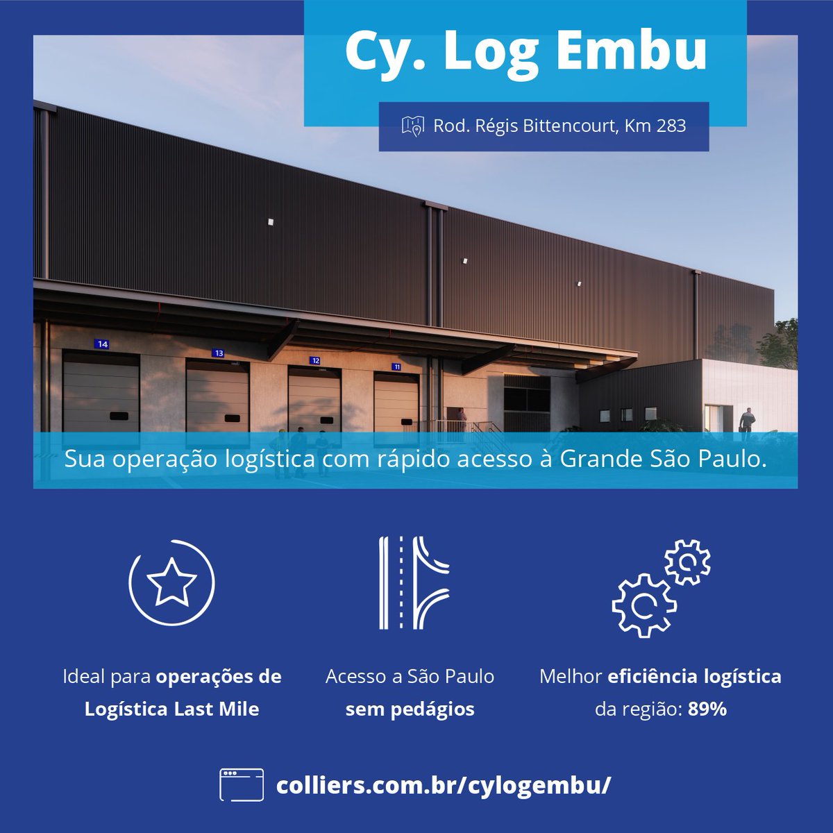 BrazilColliers's tweet photo. Cy Log Embu

📍 Localizado estrategicamente às margens da Rodovia Régis Bittencourt (Km 283), no município de Embu das Artes, o Cy Log Embu possui fácil acesso à cidade de São Paulo, sem pedágios.

Conheça o Cy Log Embu:
🌐 https://t.co/LrhndxuvNr

📧 galpoes@colliers.com https://t.co/hFBq122QcG