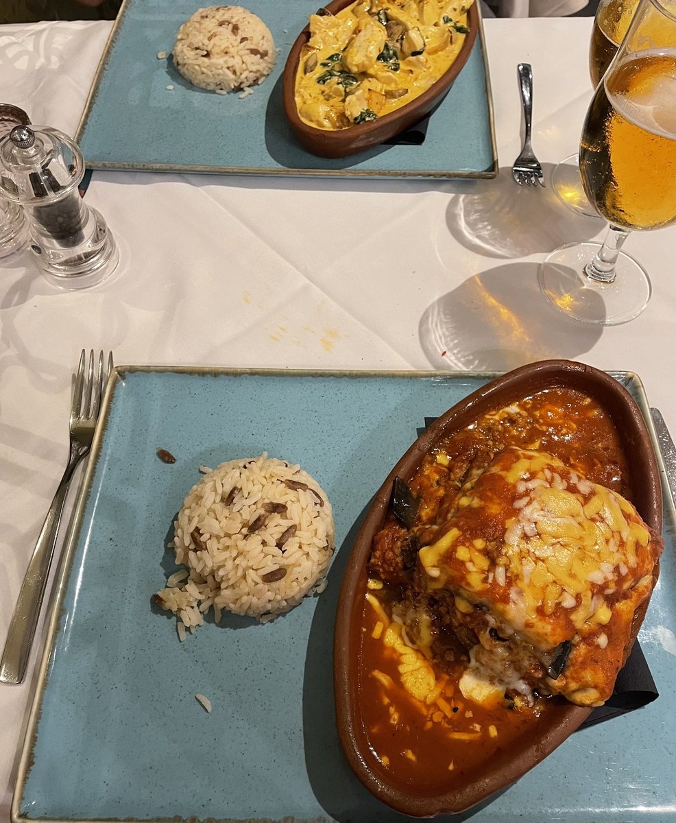 ScranattheCoast's tweet photo. A rare weekday evening out at the always excellent @TurknazUK 

Mr. Scran
🍴 Starter: Muska Boregi 
🍴 Main: Musakka

Mrs. Scran
🍴Starter: Halloumi 
🍴Main: Kremali Tavuk

Incredible food as always and friendly service!

🌊🌊🌊🌊🌊 5/5 waves https://t.co/Bh3lvP1G1c