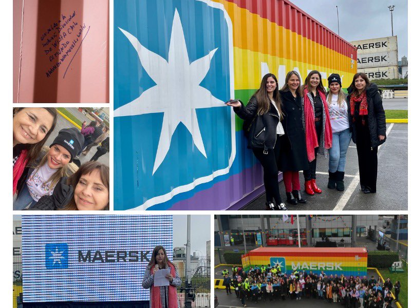 WistaChile's tweet photo. “WISTAChile together with @Maersk ‘s #RainbowContainer that represents #Diversity and #Inclusion and also reminds -in every port it arrives -those who feel different that they are not "alone" and that they are accepted, regardless of their race, gender, ethnicity, or disability" https://t.co/BR5gmrU0qx