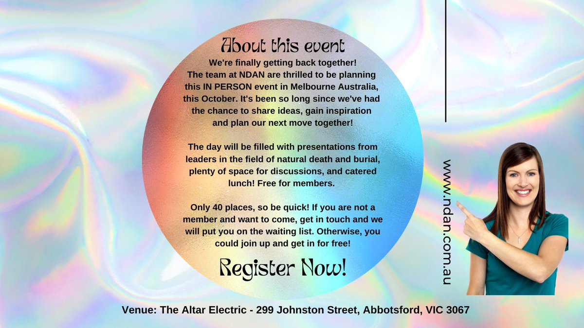 NaturalDeathAN's tweet photo. October Gathering Reminder. Guest Speakers and more!
Open to NDAN Members and Non Members. Register now, Limited Spaces available.
Register Your Attendance through our Events Page
https://t.co/U9loBA6Cxk https://t.co/JAPY16pqP4