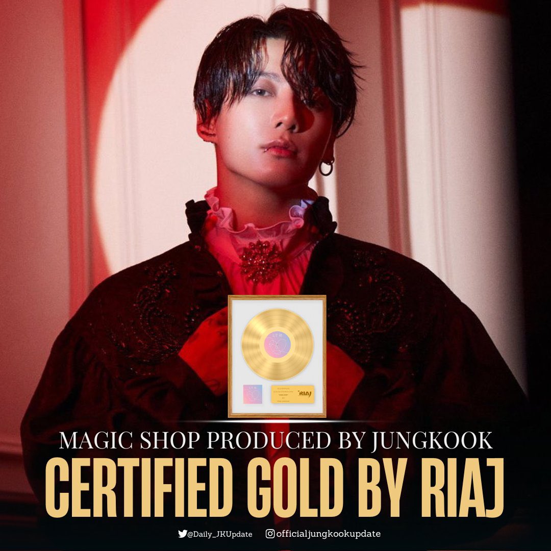 Daily_JKUpdate's tweet photo. 📊 "Magic Shop" produced by Jungkook has been certified GOLD for reaching 50 million streams in Japan by the RIAJ.

📀 Platinum Certification (100M):
       •Film out 

📀 Gold Certification (50M):
       •Magic Shop
       •Euphoria
       •Your eyes tell https://t.co/ttooc2wxsW