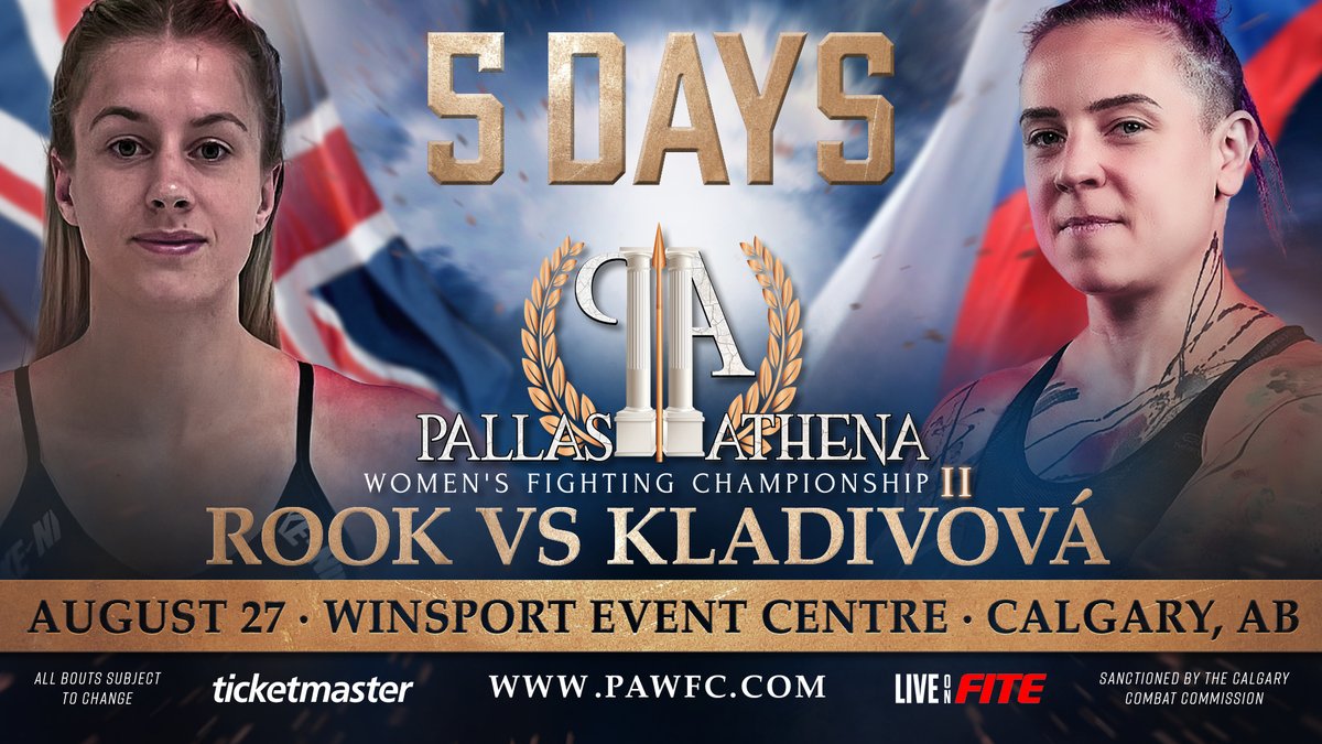 pawfcmma's tweet photo. Need plans this weekend? With only 5 days left till our August 27th event, there is still time to get tickets or PPV at https://t.co/uDeET02m59 and support Canadian women’s #MMA #PAWFC #TeamRook #TeamKladivova https://t.co/puZYqP2Edv