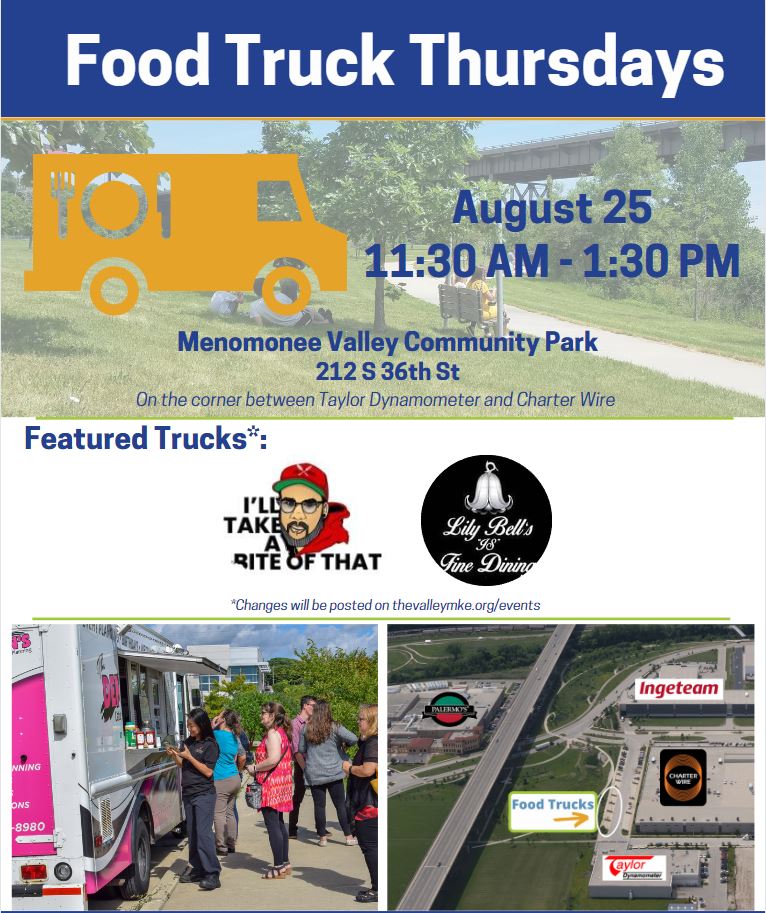 The Trail will take you to food trucks serving up delicious food in the park! 
- I'll Take A Bite Of That is MKE's NEWEST food truck with simple, fresh, homemade comfort foods. 
- Lily Bells Fine Dining is bringing a taste of the Caribbean. 

More info: thevalleymke.org/events/2022/fo…